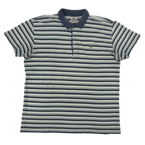 Men's Lacoste Short Sleeve Polo Shirt‎ Gray/White/Mint Green Stripes 6 XL Cotton - Picture 1 of 10